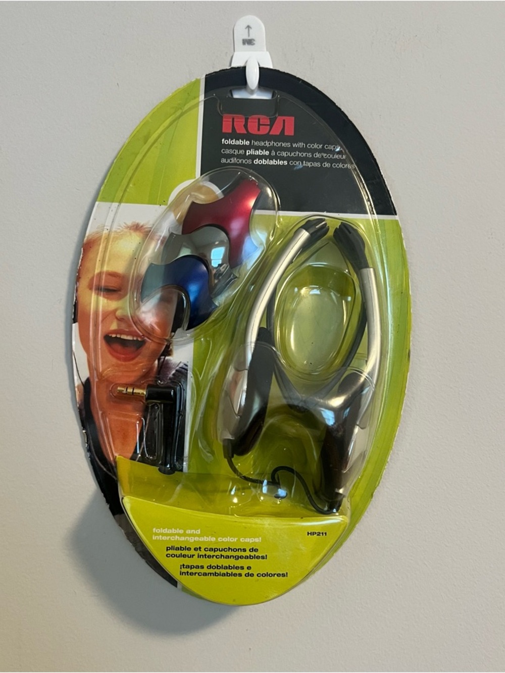 VTG RCA Foldable Silver Headphones with Interchangeable Color Caps